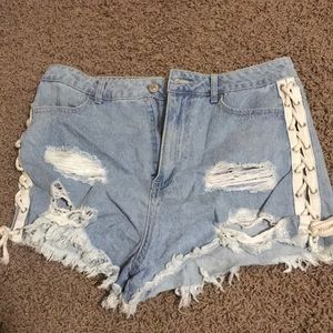 Jean lace up shorts